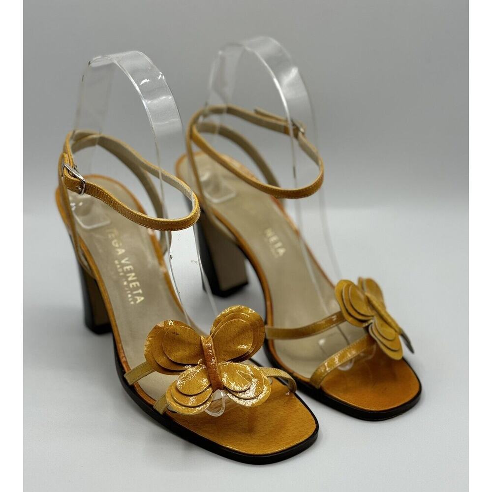 Bottega Veneta Yellow Patent Leather Sandals Ankle Strap Heels Butterfly Size 7B